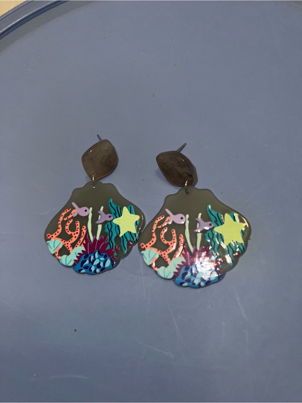 Seashell Drop Earrings with Colorful Ocean Motif